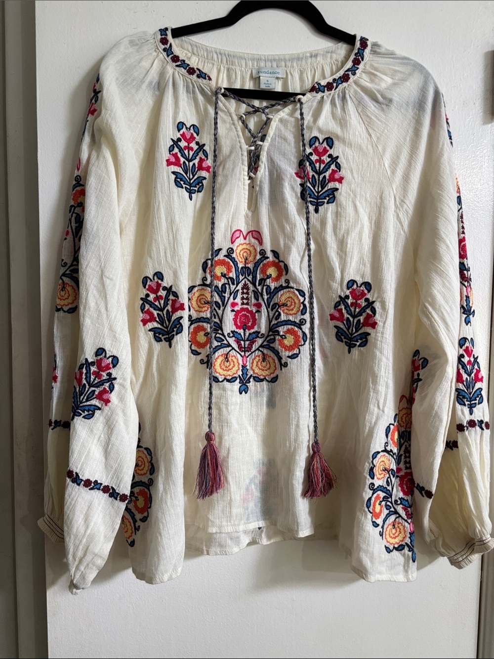 Sundance Cream Tunic with Pink, Blue & Orange Embroidery oversized small
